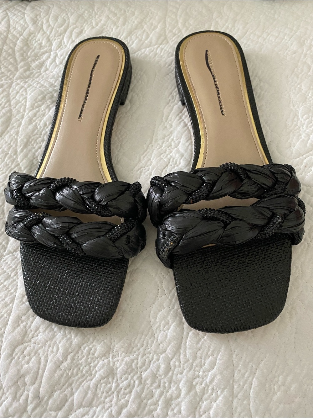 NWOT White House Black Market Black Braided Raffia Sandals Size 9.5